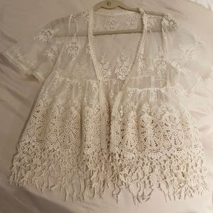 NWOT lace button up short sleeve top